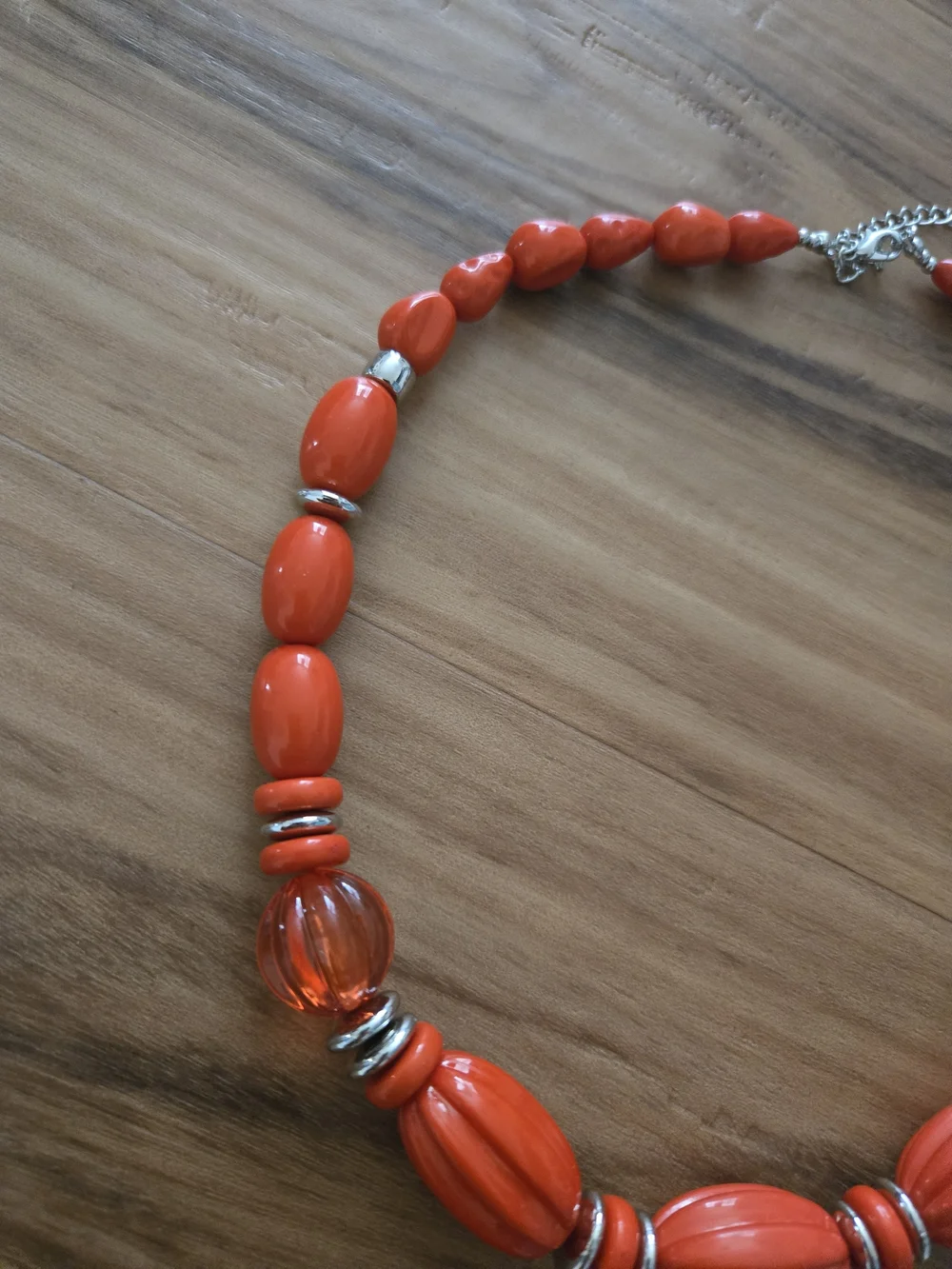 4/$15 Red Orange Beaded Statement Necklace - Women Jewelry